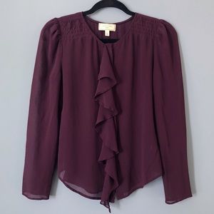 Anthro Moulinette Soeurs plum ruffle blouse